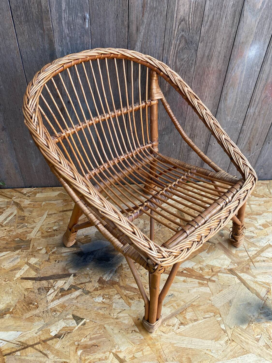 Children's Armchair Shell Antique Rattan 60s Vintage #C574
