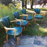 Set of 4 bridge armchairs 1950