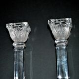 Set of 2 sandblasted crystal candlesticks in lalique art deco style - rattenberg crystal factory in austria