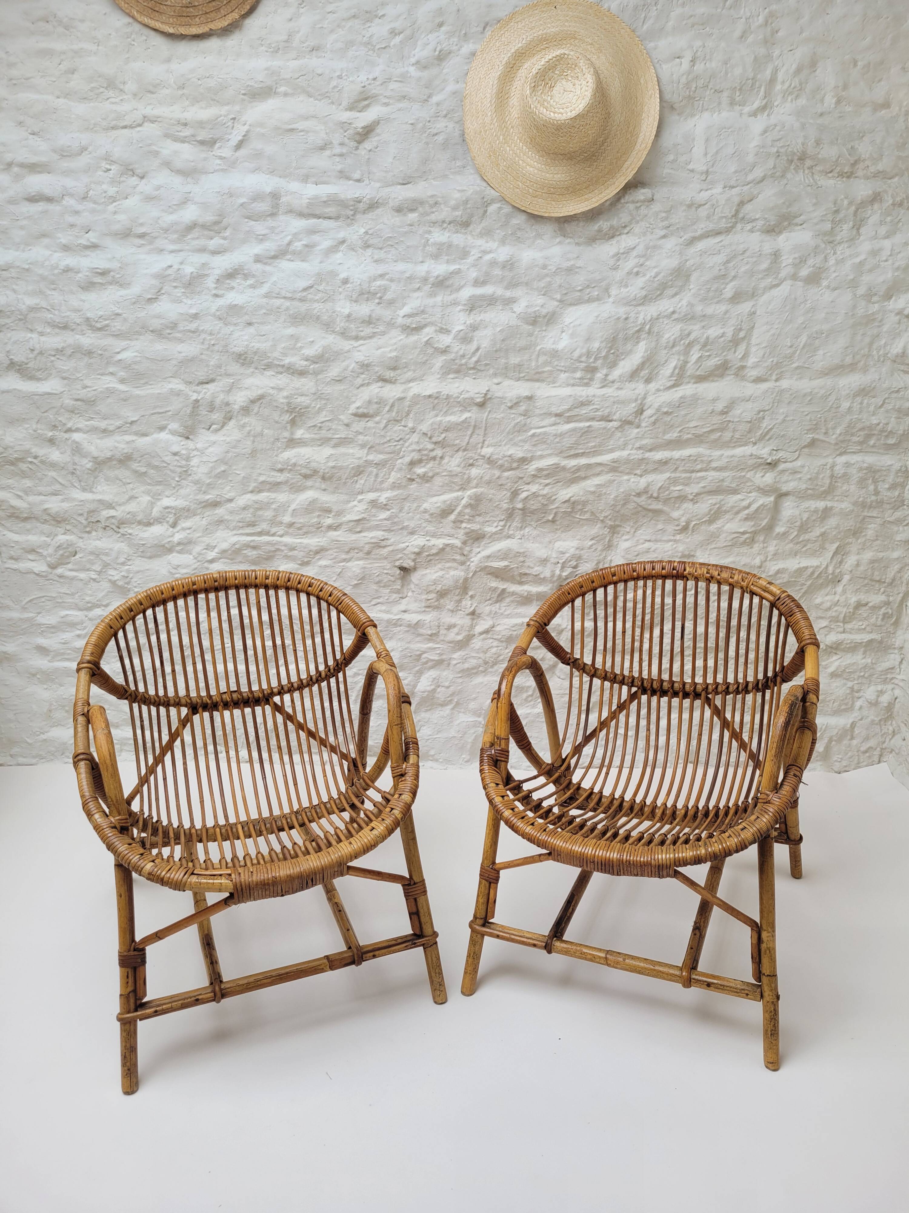 Pair of rattan basket armchairs, 1960s