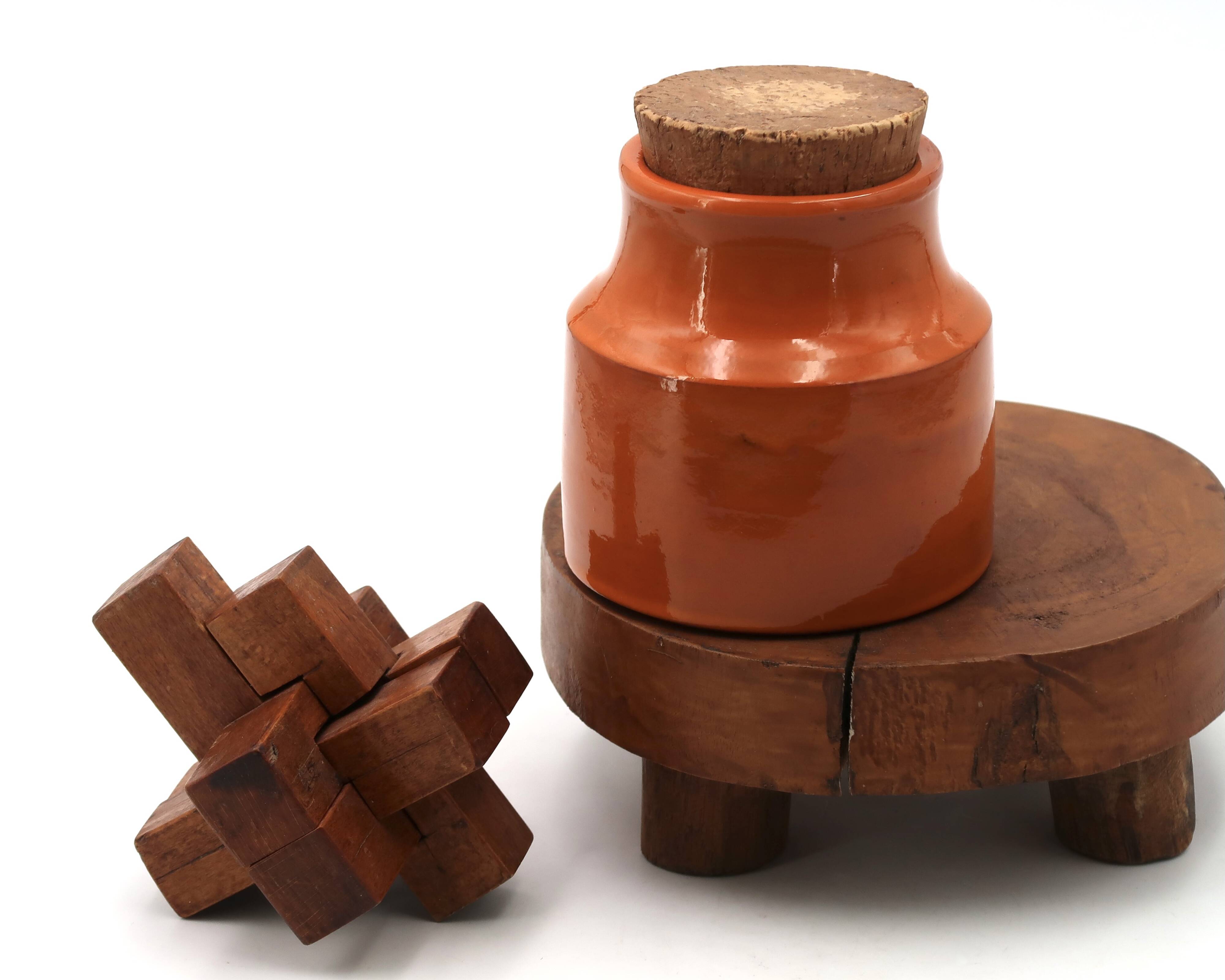 Orange ceramic bonbonnière by Mado Jolain, 1950s.