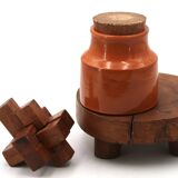 Orange ceramic bonbonnière by Mado Jolain, 1950s.