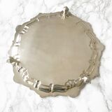 Antique silver metal platter with rockery décor