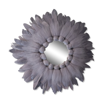 Miroir plumes et laine gris 65cm