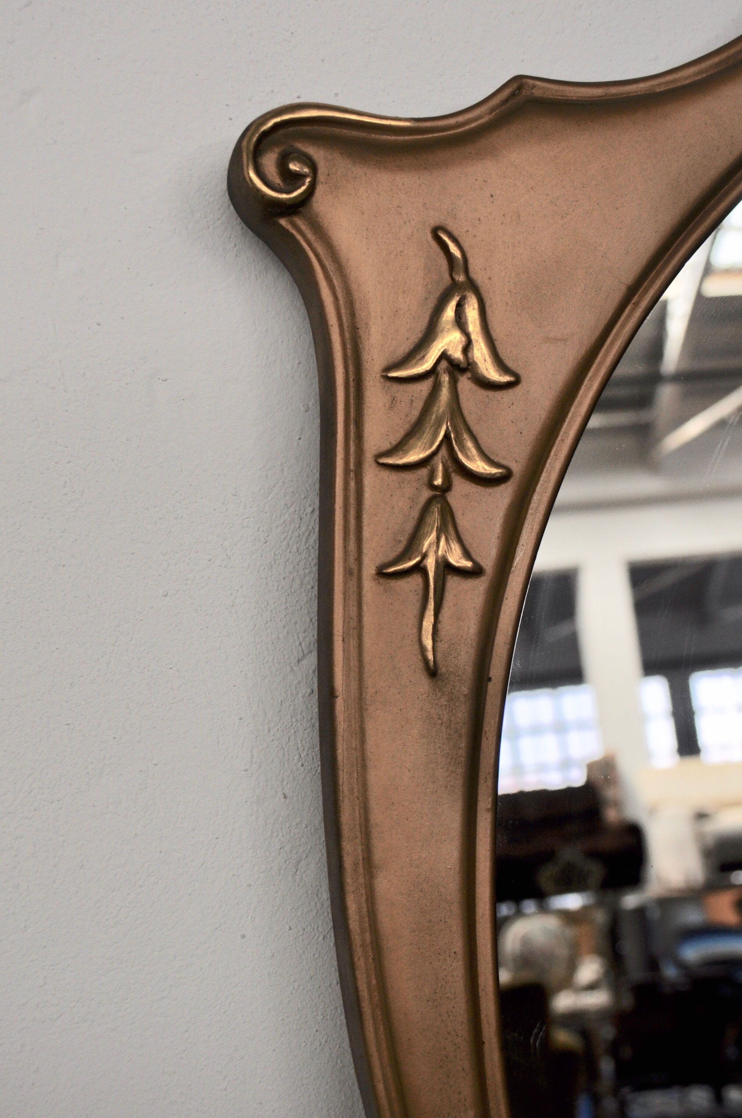 Mahogany, Pearwood, Brass & Marbled Back-Lacquered Glass Top Sideboard with Mirror from F.lli Rigamo