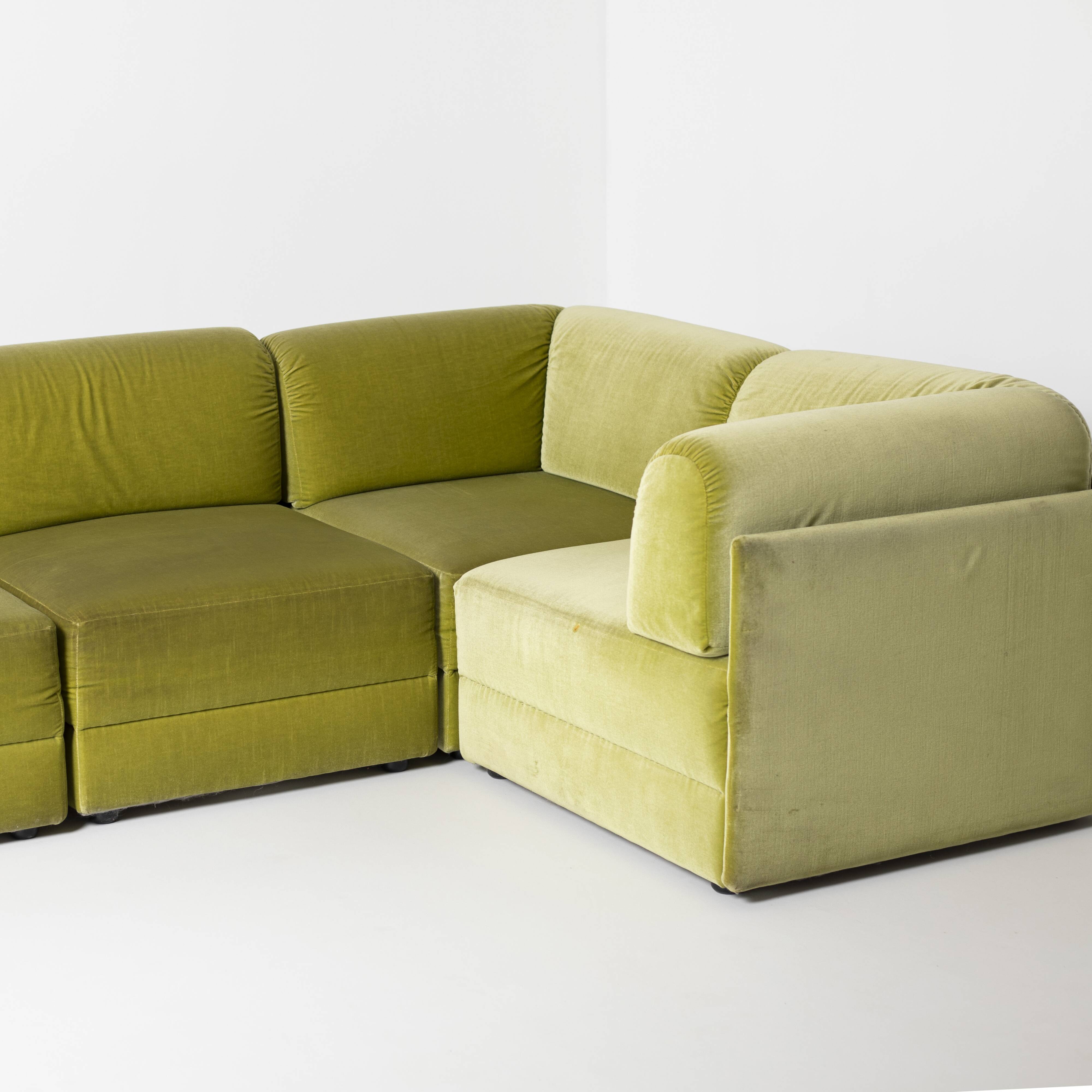 70s style 6-piece modular sofa in green velvet, Germany, circa 1990s