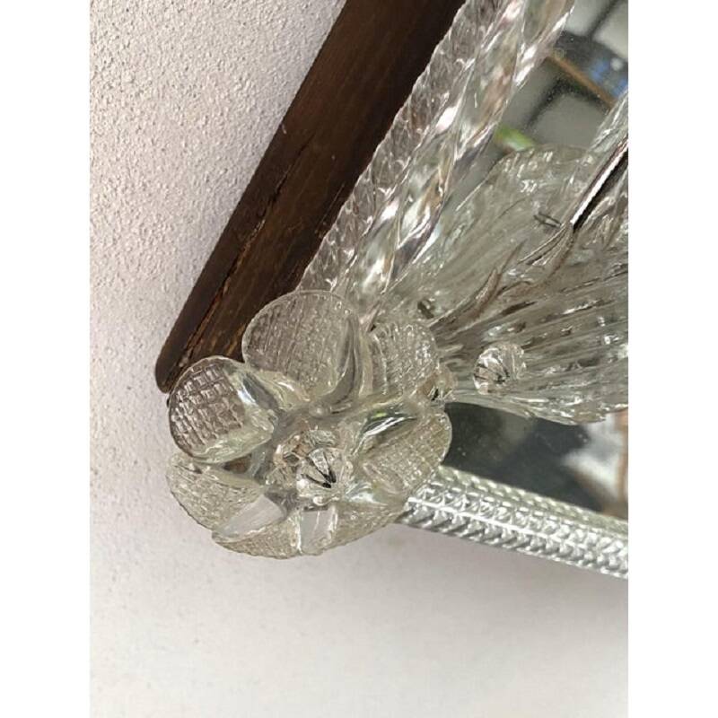 Venetian Rectangular Floreal Hand-Carving Wall Mirror in Murano Glass Style