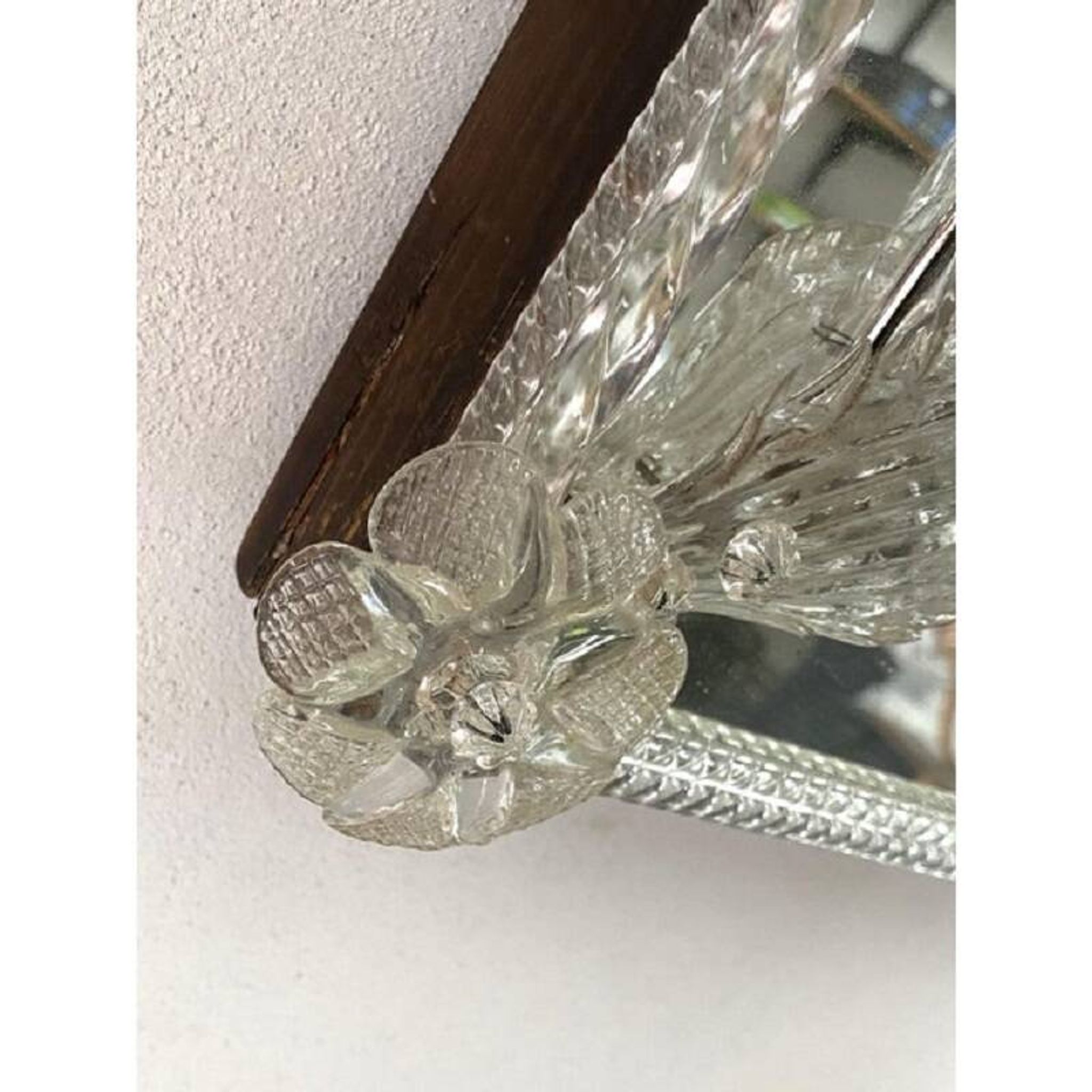 Venetian Rectangular Floreal Hand-Carving Wall Mirror in Murano Glass Style