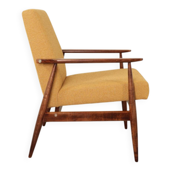 Fauteuil scandinave moutarde jaune bouclé 1970 conclu par H.Lis