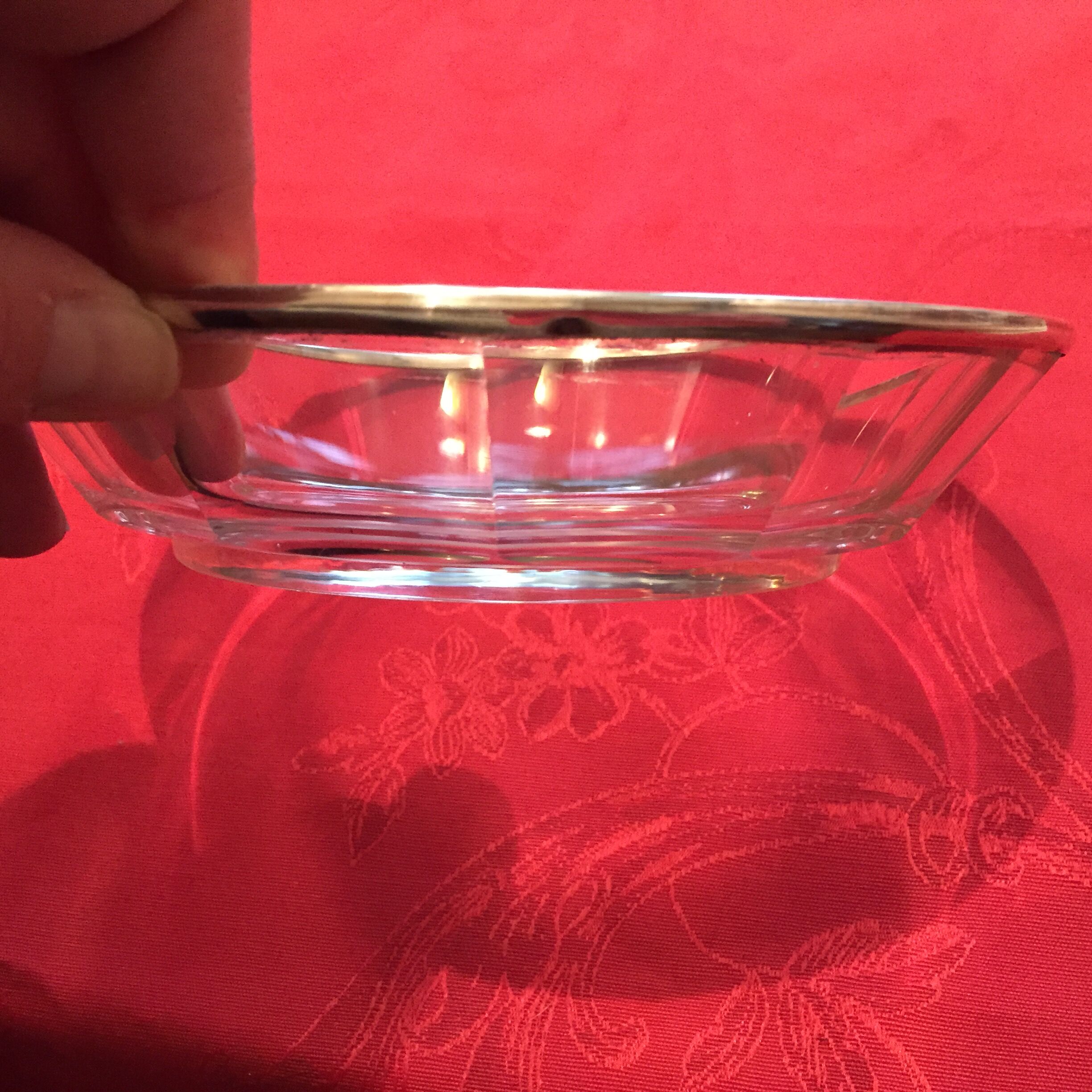 Very beautiful crystal cup with silver metal rim