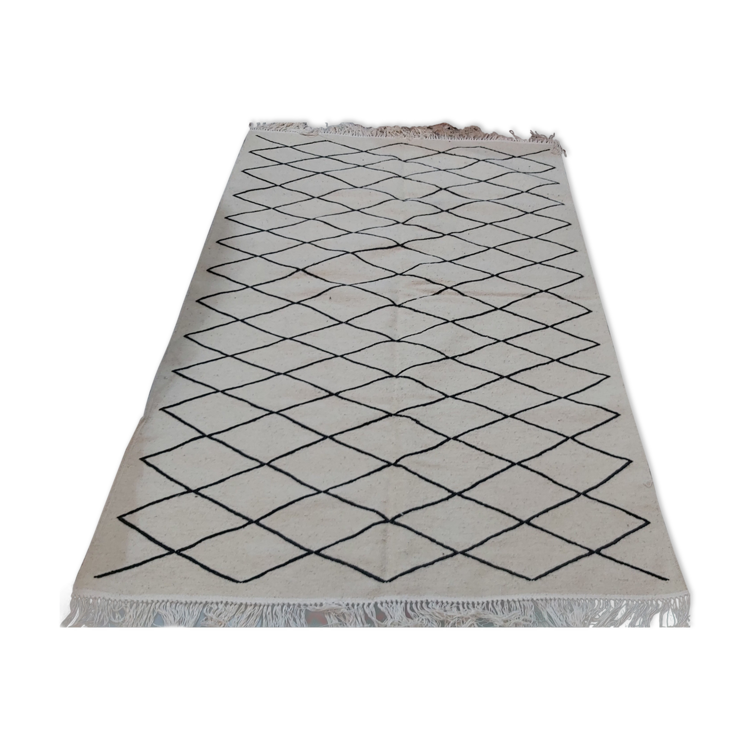 Handmade white and black Berber carpet 245x156cm