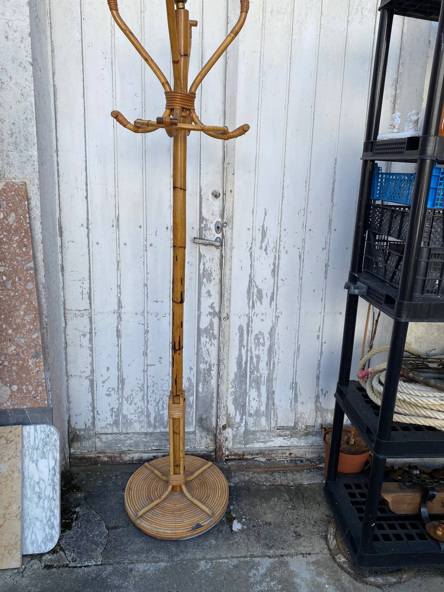 1960s rattan and wicker parrot coat rack entrance hallway