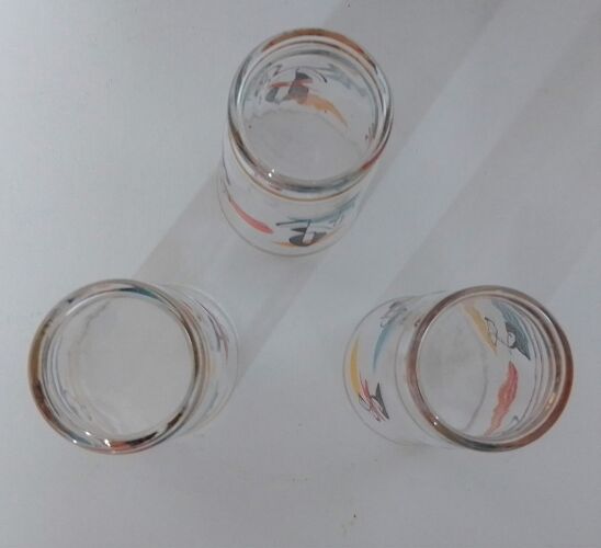 Lot de 3 verres années 50 sérigraphiés style Miro