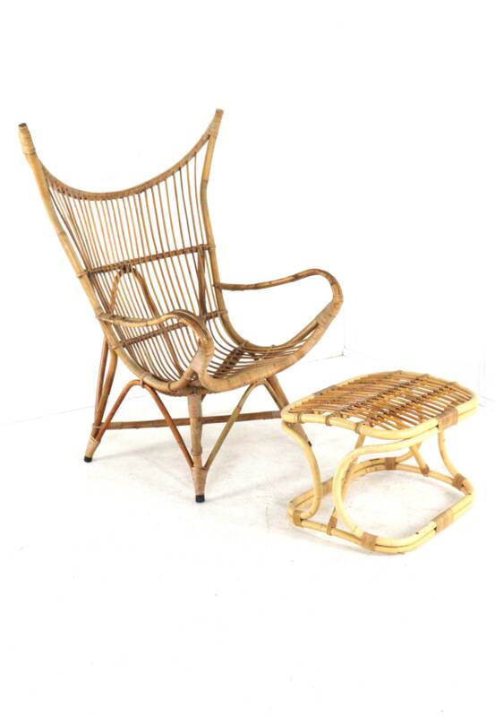 Rattan Footstool - mid century modern - japandi
