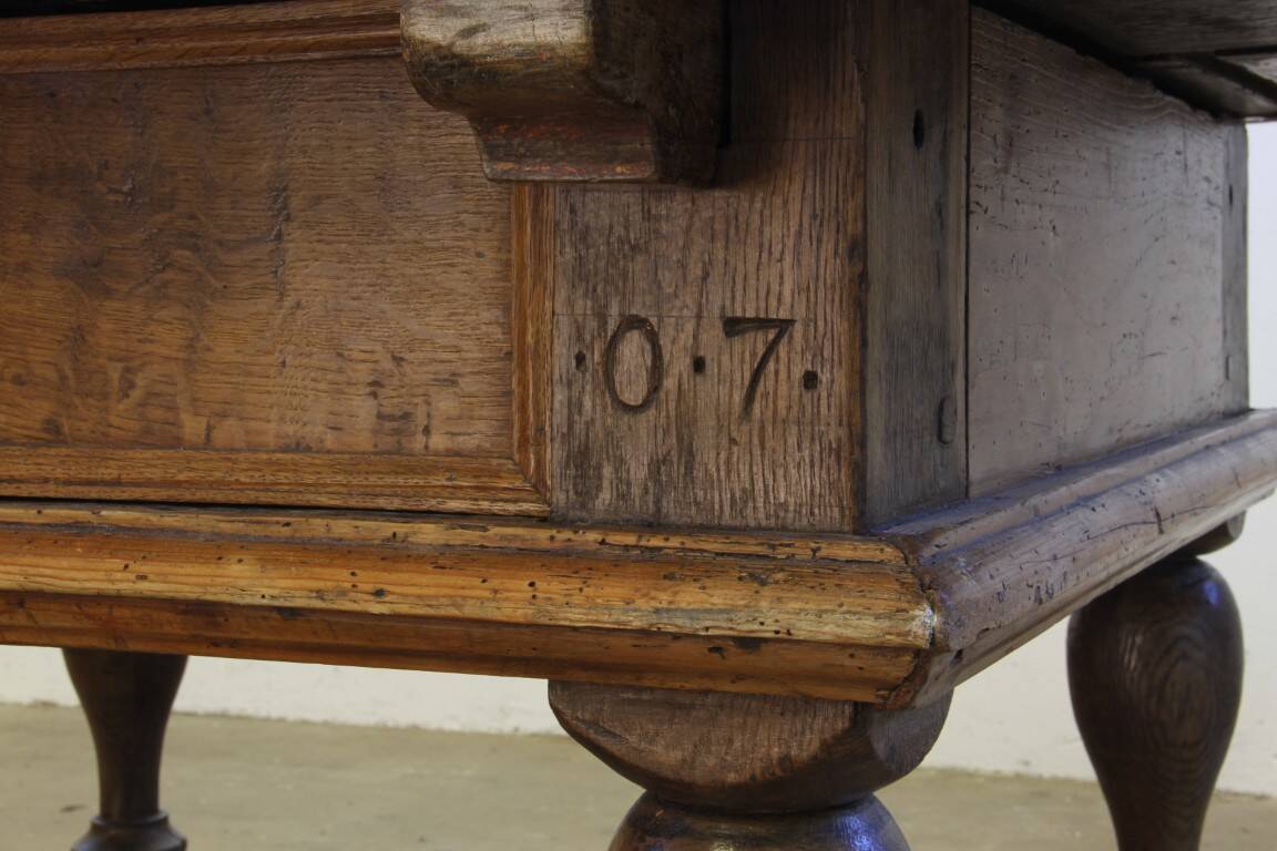 Baroque antique Nordic provincial oak table 1800s rustic farmhouse, rich patina
