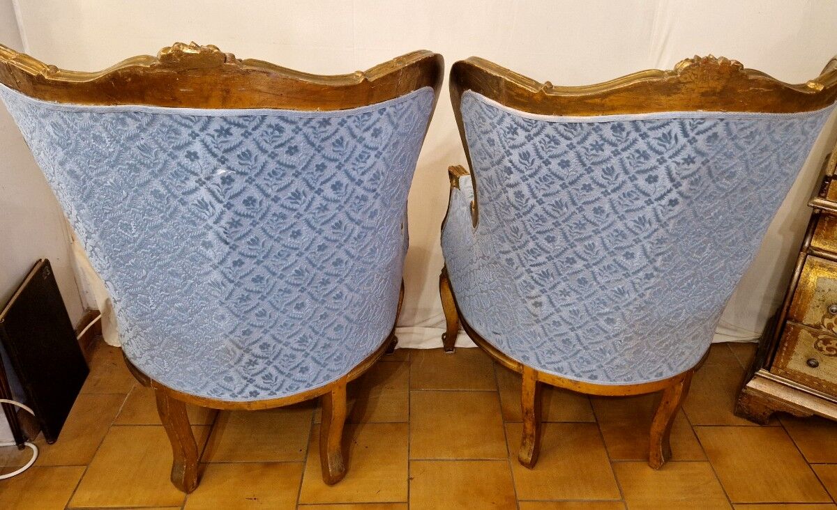Paire De Fauteuils "Bergère" En Bois Doré de Style Louis XV