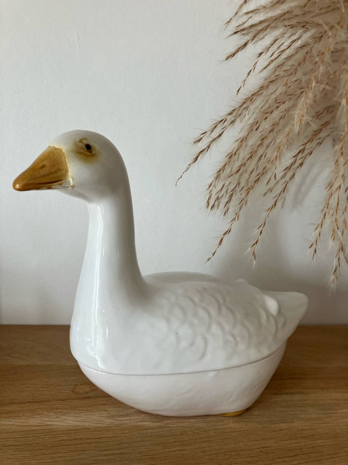 Vintage-beautiful earthenware terrine-white goose