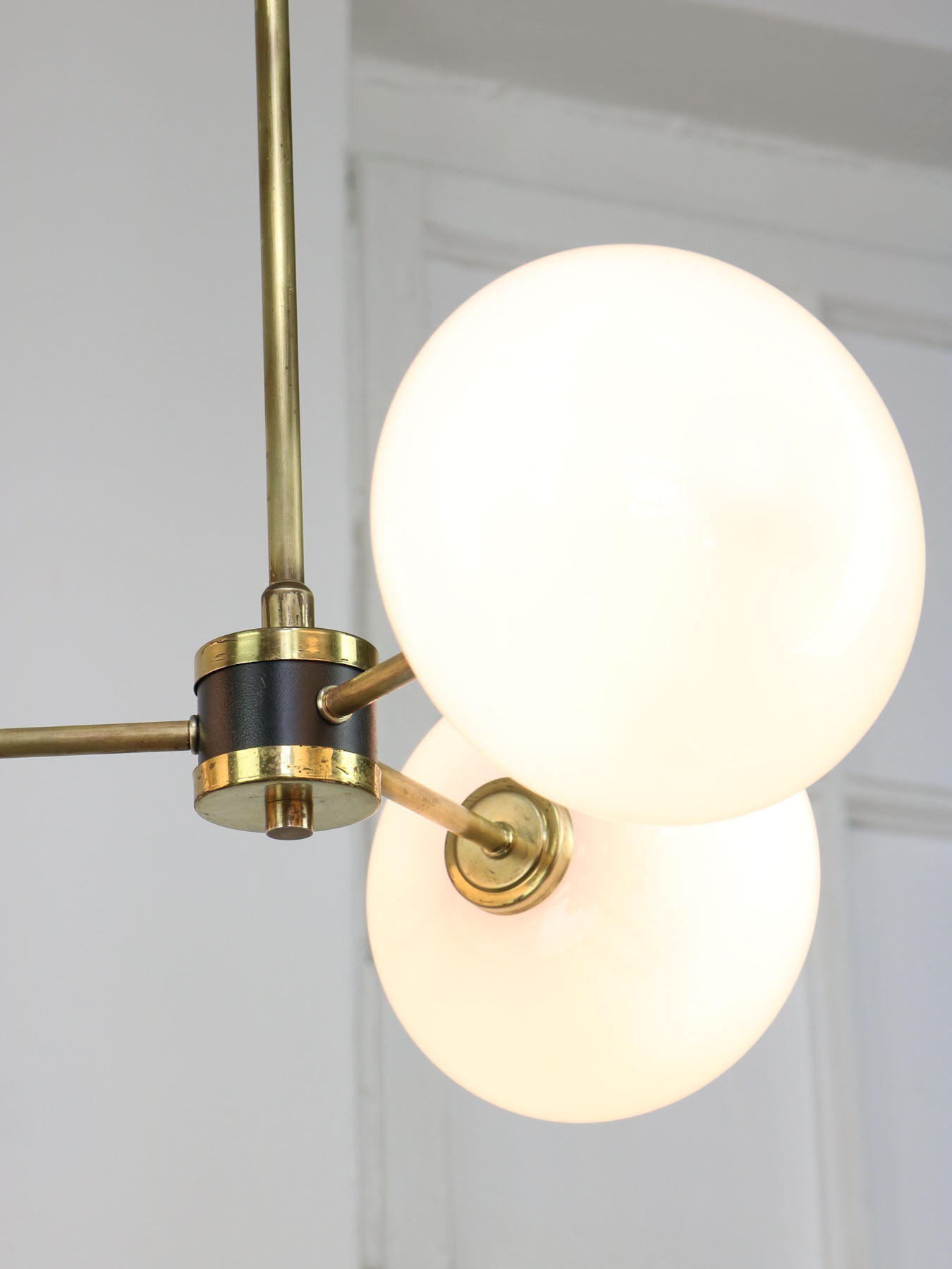 Mid-century brass and opaline glass chandelier