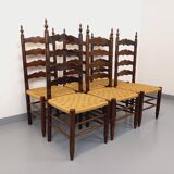 Set of 6 vintage Arts & Crafts chairs in Antonio Calligaris style in rope oak wood from the 50s