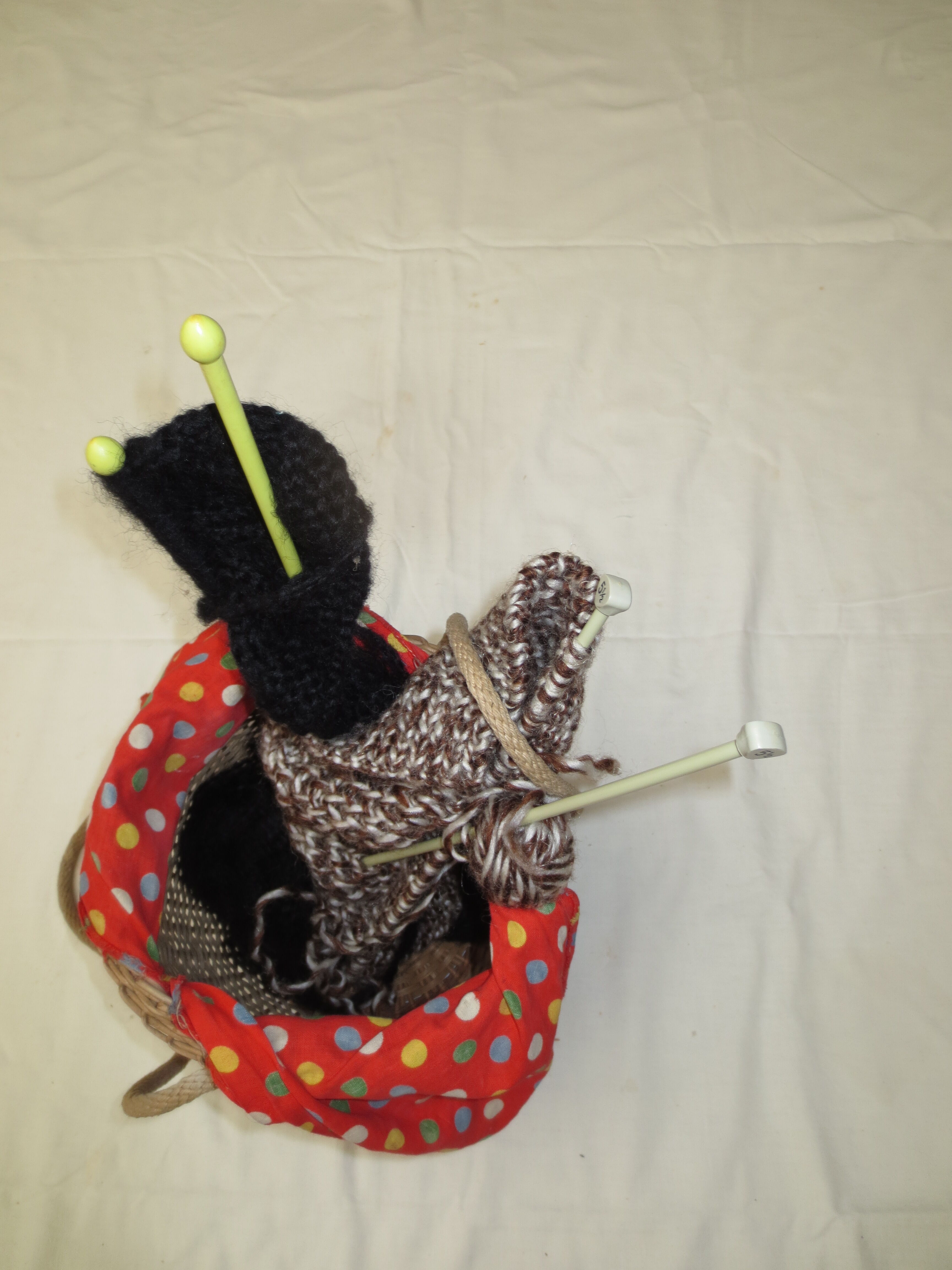 Vintage rattan basket for knitting and work