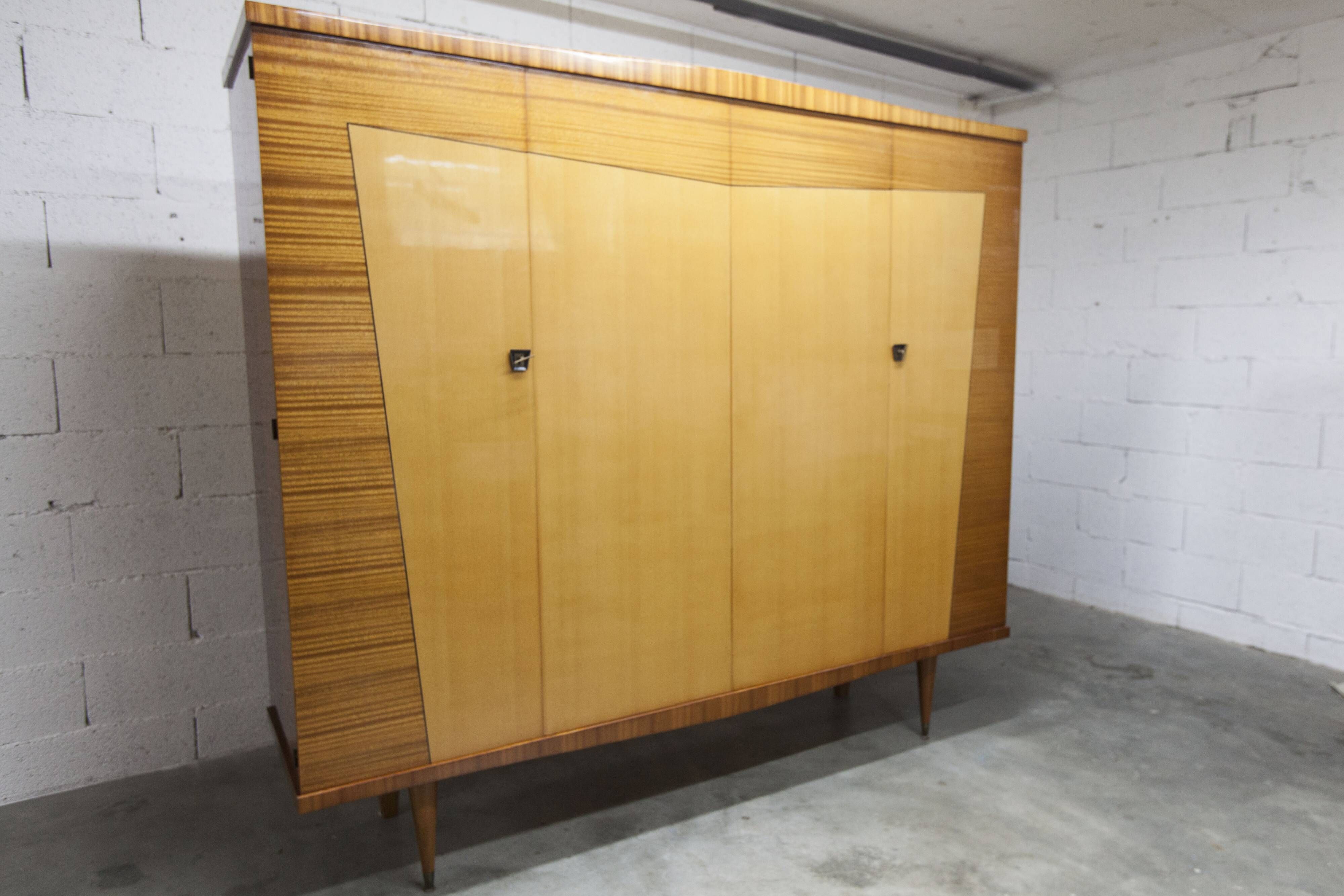 1960 Scandinavian wardrobe, atypical blond wood varnished, 4 doors 3