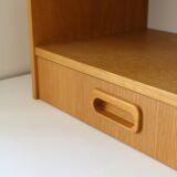 2 Scandinavian wall-mounted bedside tables with drawers, oak, 1960
