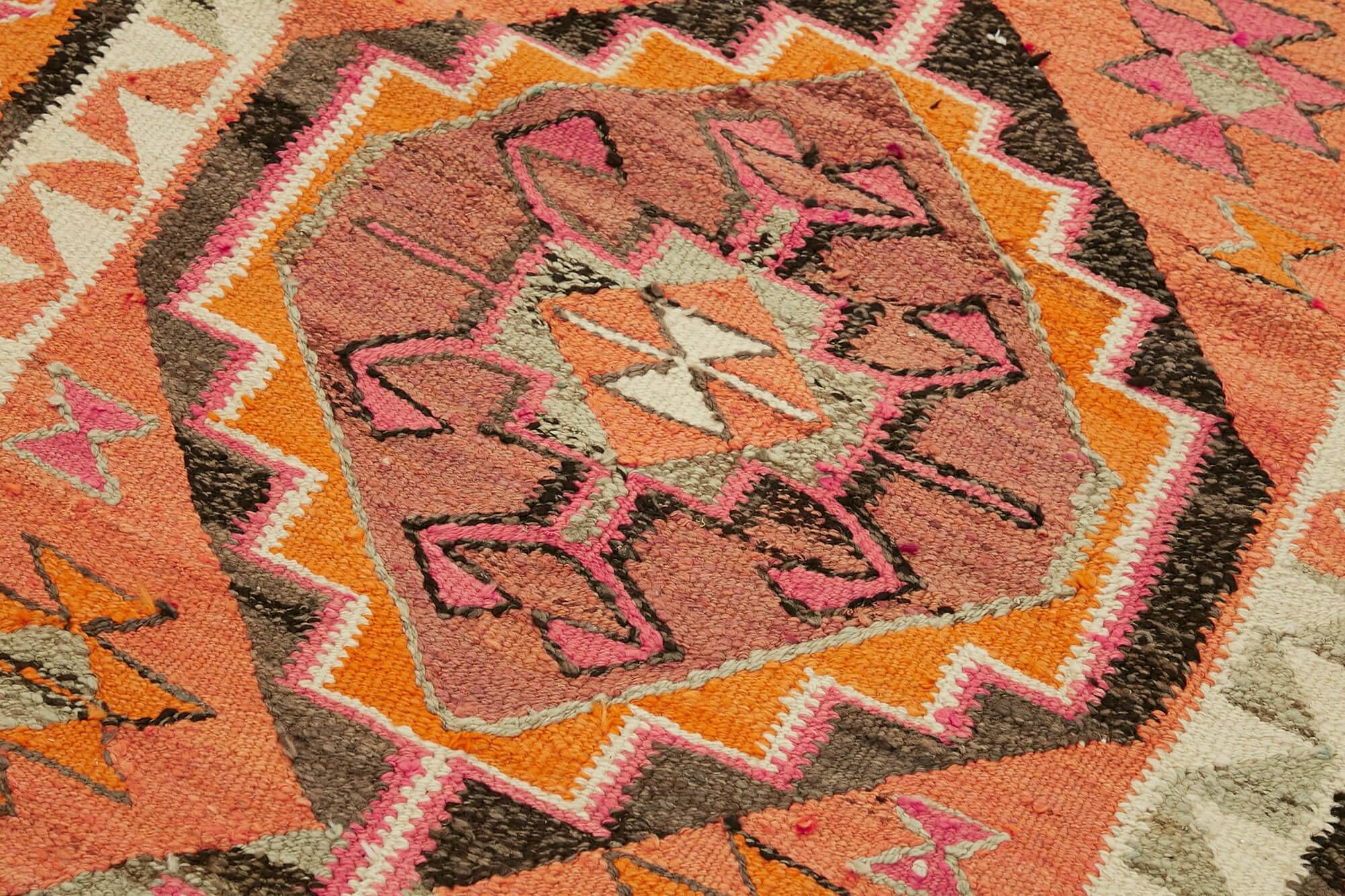 Turkish Handwoven Vintage Herki Kilim 103 cm x 351 cm