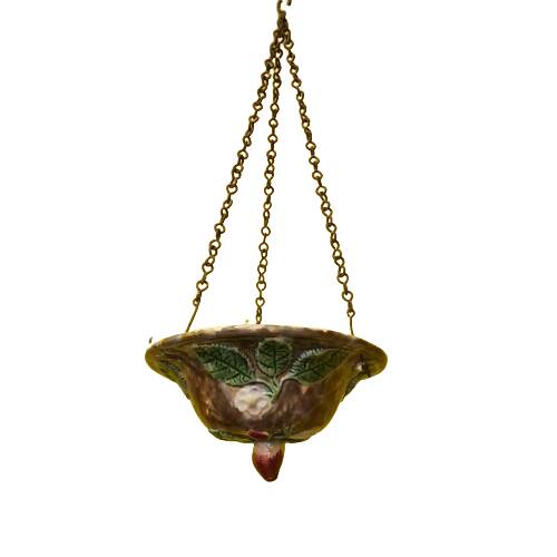 French Art Nouveau Majolica Hanging Flower Pot, Early 20th Century