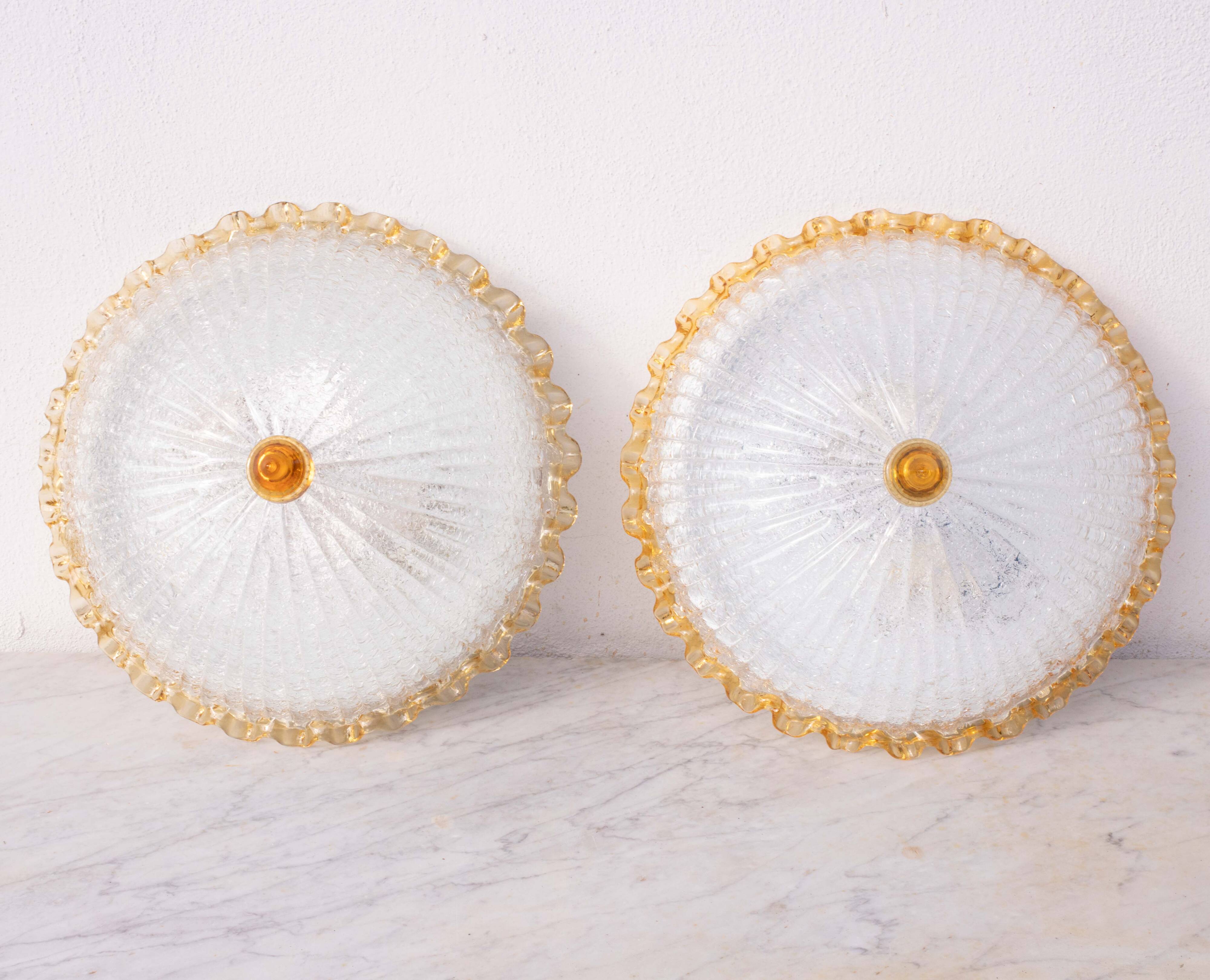 Set of 2 Italian Yellow Large Size Murano Glass Ceiling Fixture, Murano, 19