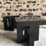 Pair of blackened exotic wood bedside tables