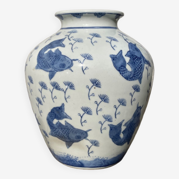 Vase chinois bleu et blanc poisson