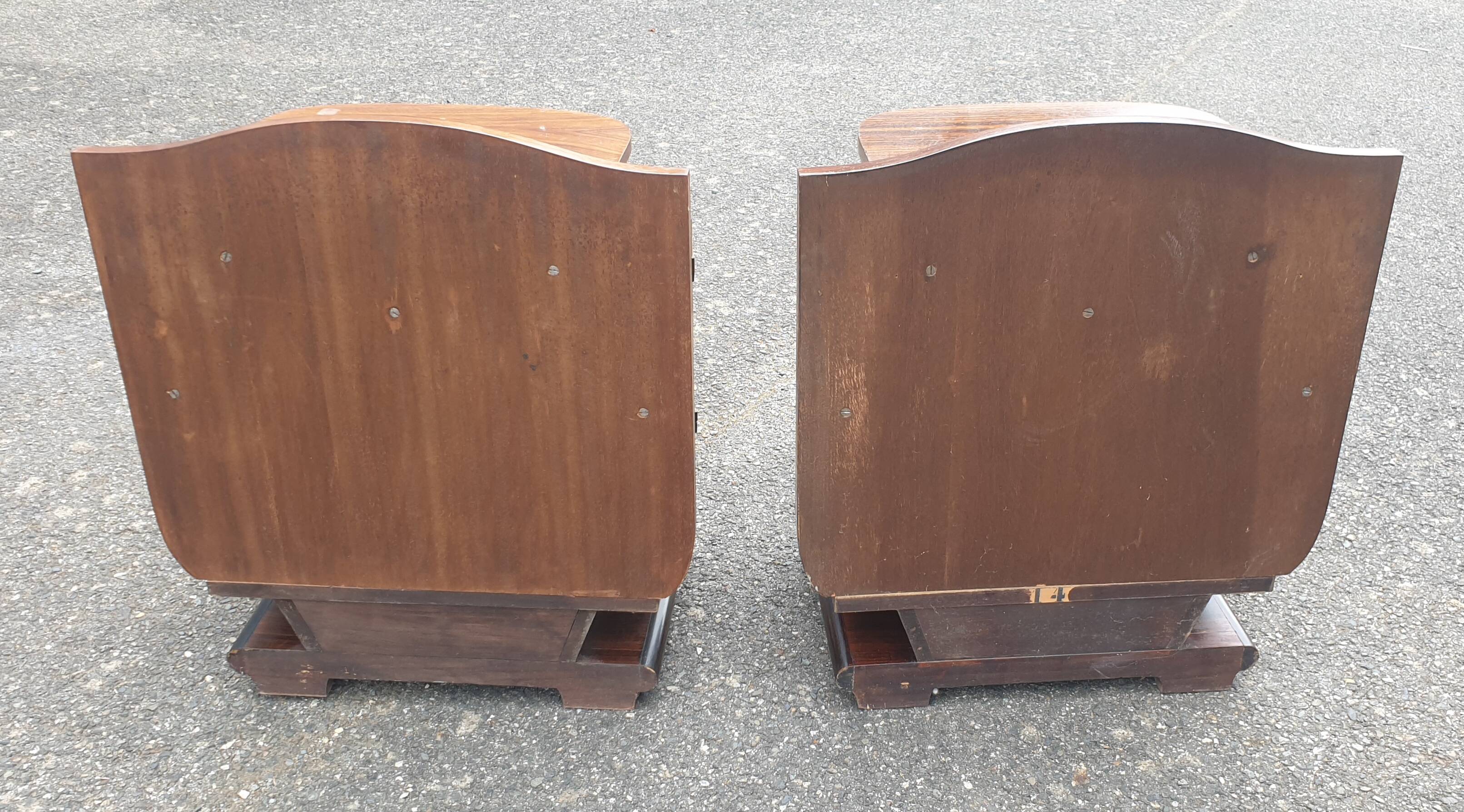 Pair of Art Deco Bedside Tables in Macassar Ebony Veneer