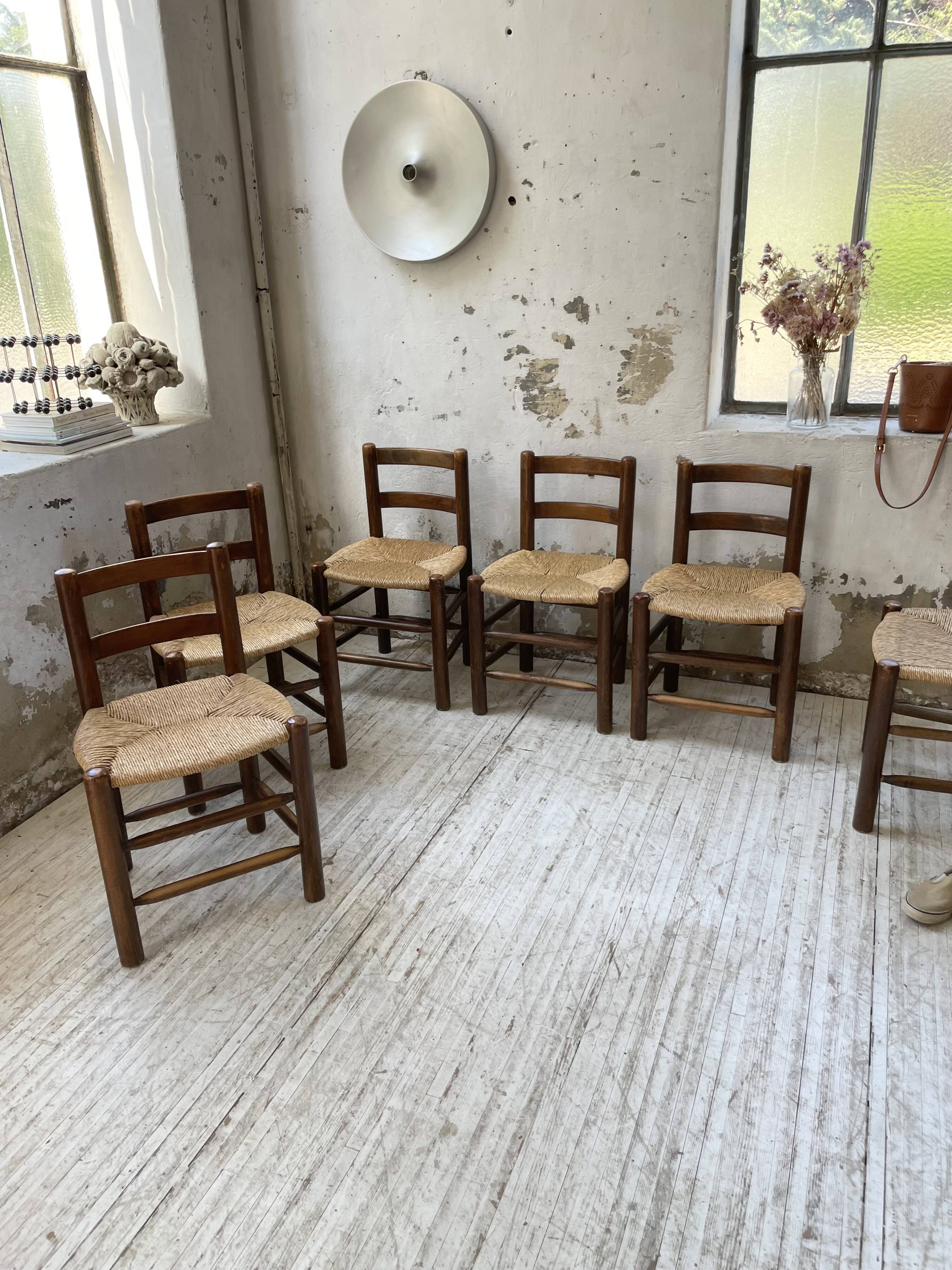 6 straw and oak chairs, mountain furniture