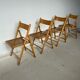 Set of 4 folding chairs, vintage design, wooden structure and canned seat. Around 1970