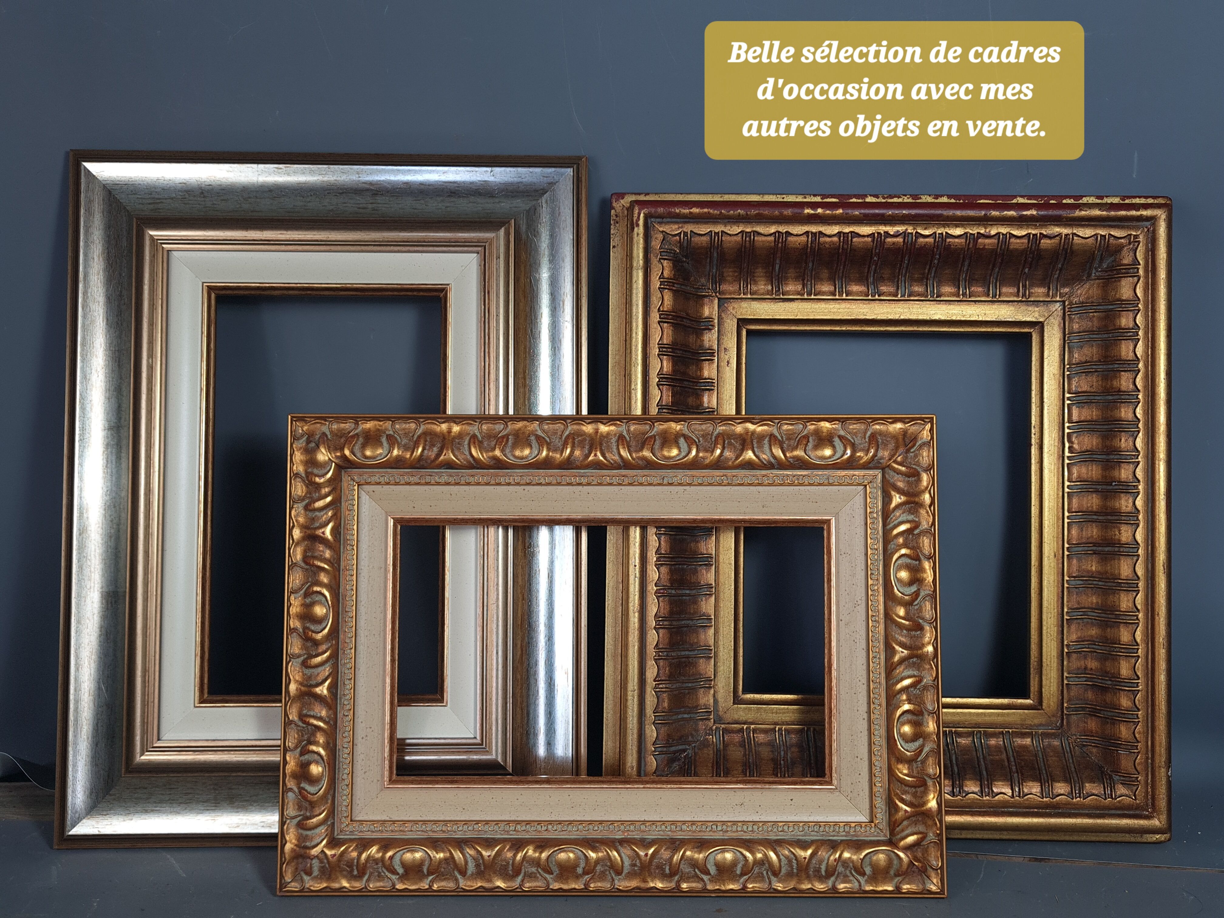Cadre bois profil creux doré feuille d'or 35,5x32 feuillure  25x22 cm