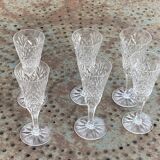 6 champagne flutes in glass and transparent crystal, antique chiseled