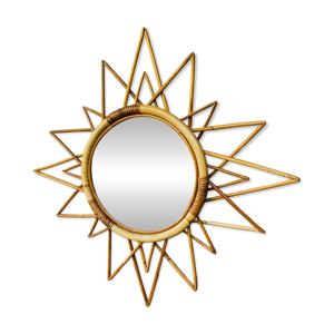 Miroir soleil rotin vintage