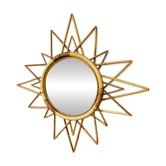 Miroir soleil rotin vintage années 60/70.