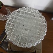 Vintage 1970s round wall light ceiling fixture with transparent glass.