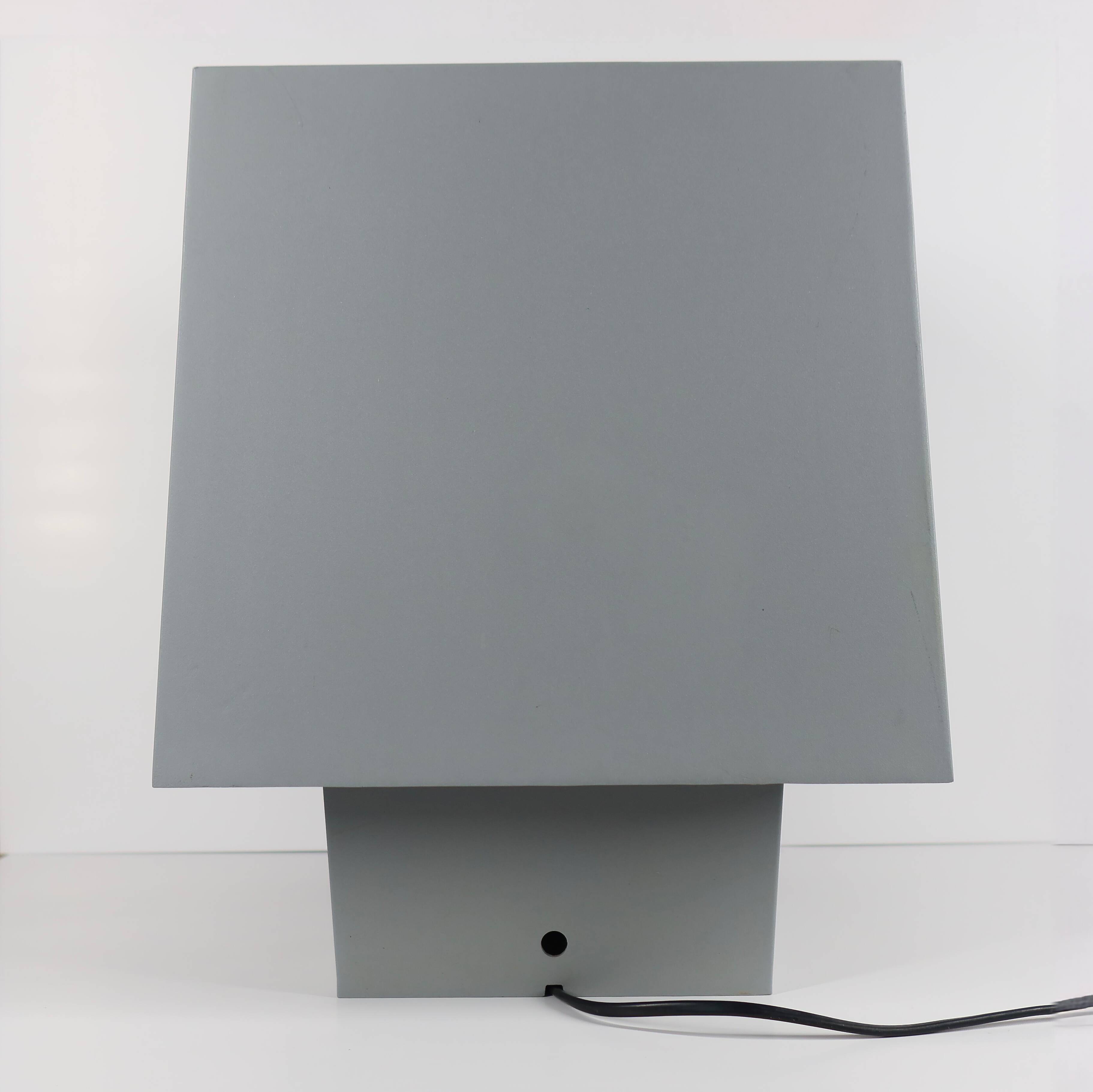 Grey metal cubic design lamp, coloured filters and Japanese signature.