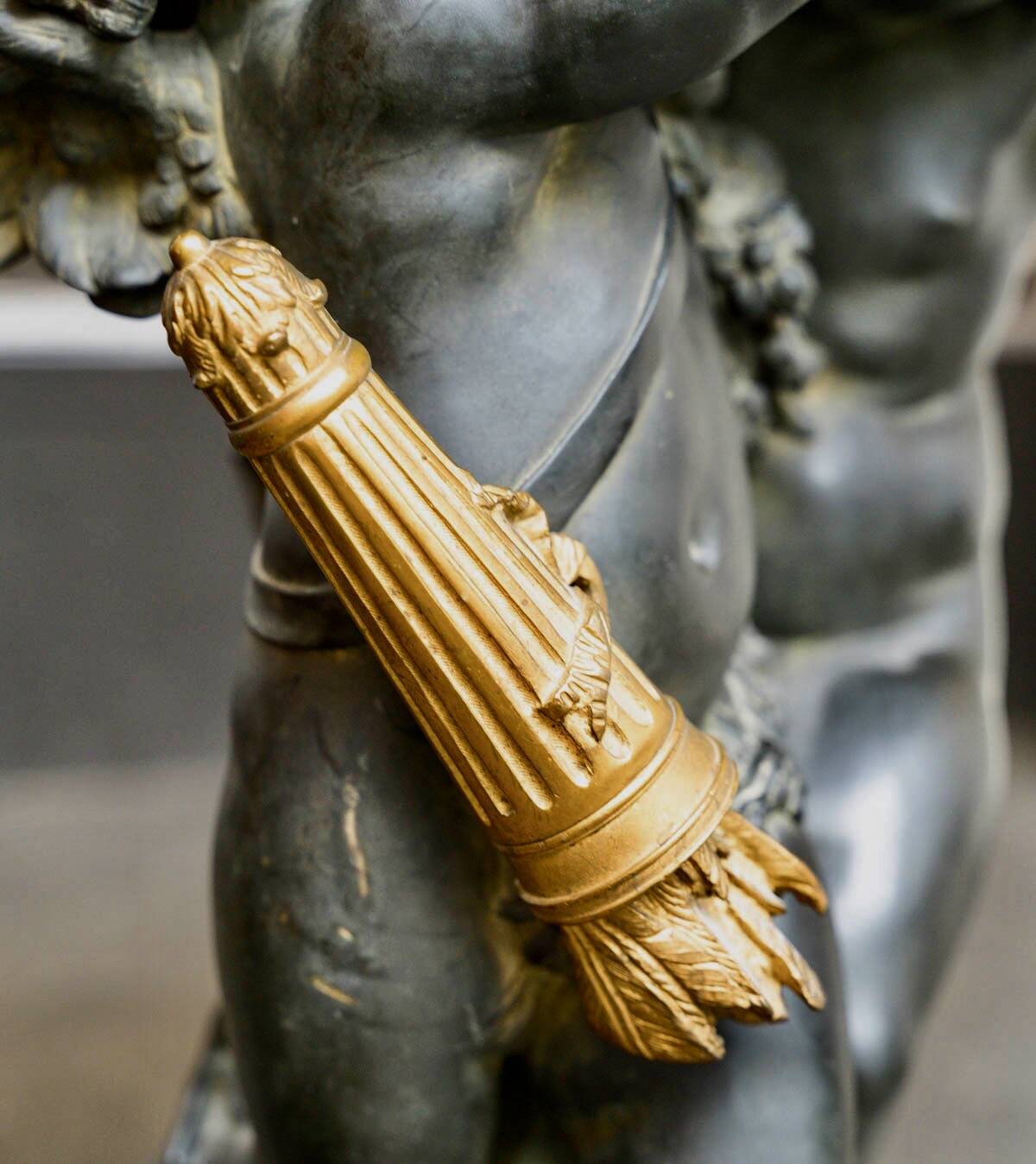 Guéridon en bronze et marbre, Psyché et Cupidon, Auguste Moreau (1834-1917)