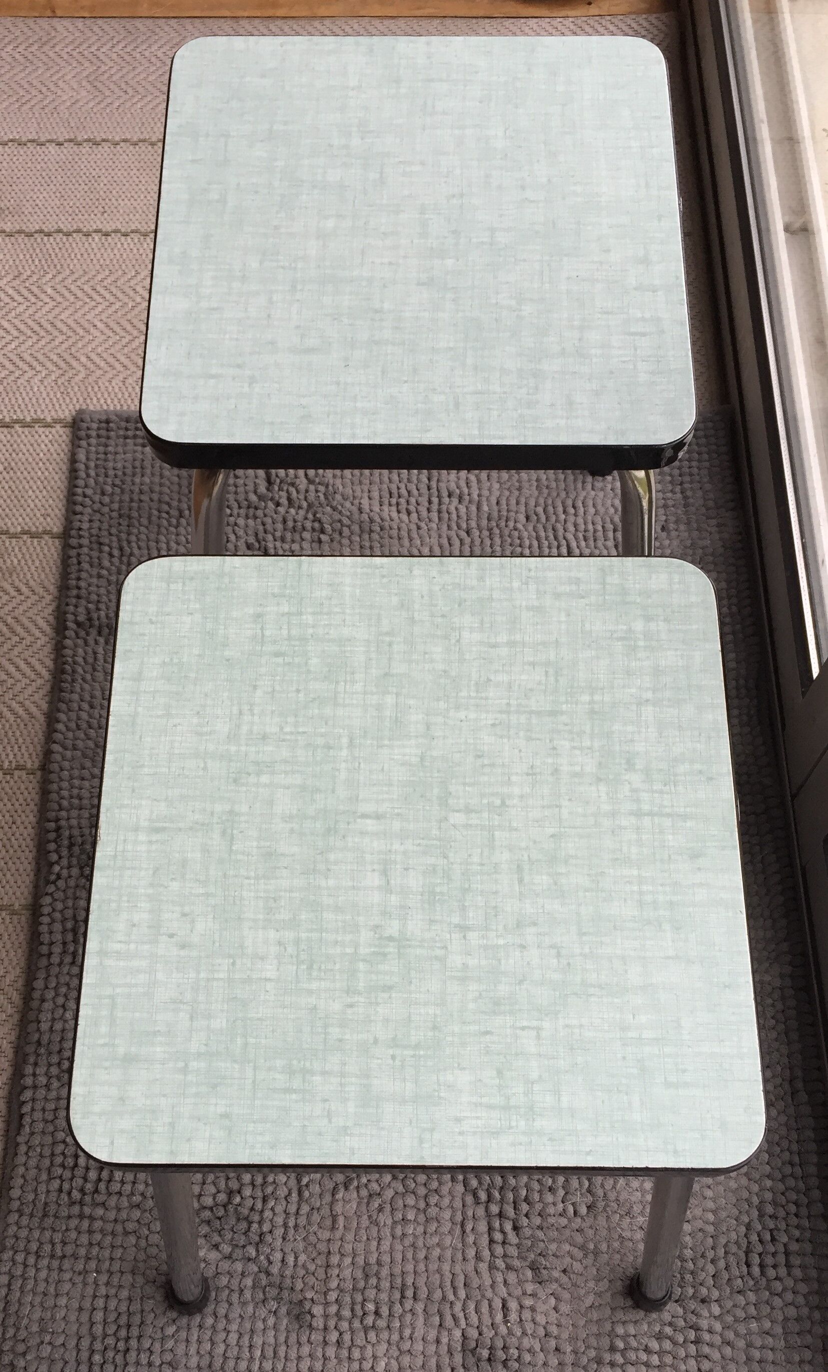 Duo of vintage matching stools in 60s formica brand Elem