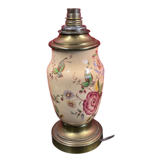 Pied de lampe en céramique et bronze à décor floral japonisant 27 cm