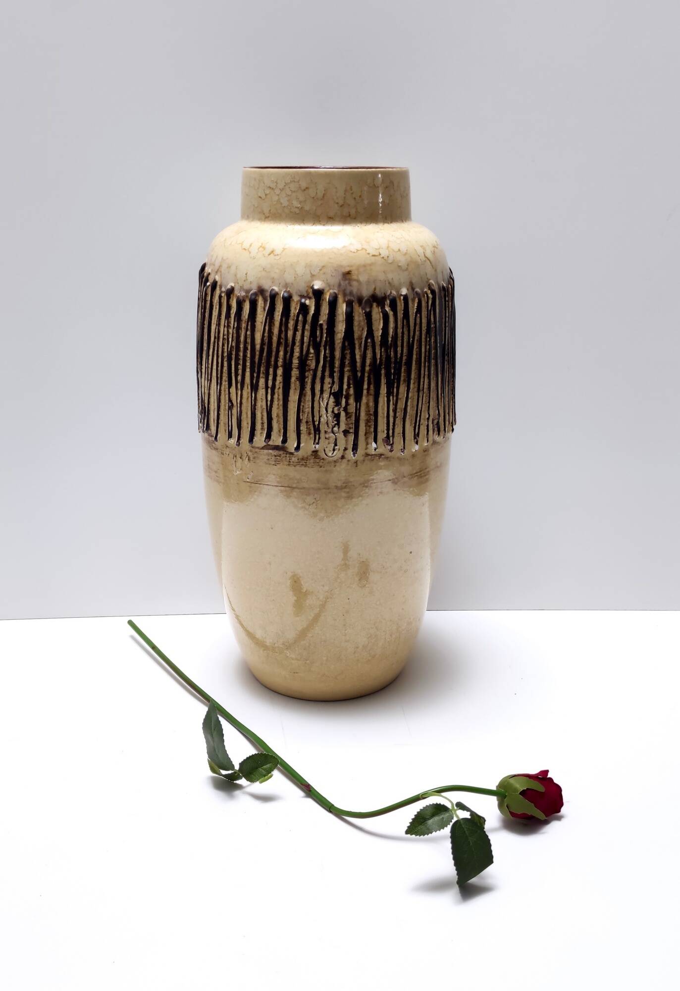 Handmade Beige and Black Glazed Ceramic Vase, Germany