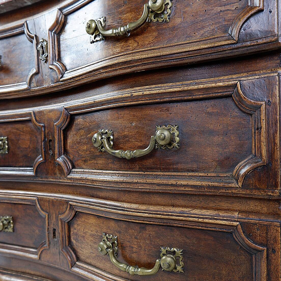 18th century walnut chest of drawers with red marble top