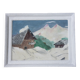 Tableau naïf, paysage de montagne sous la neige.