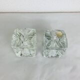 Pair of solid glass ice cube candlesticks by Rudolf Jurnikl, 1970s