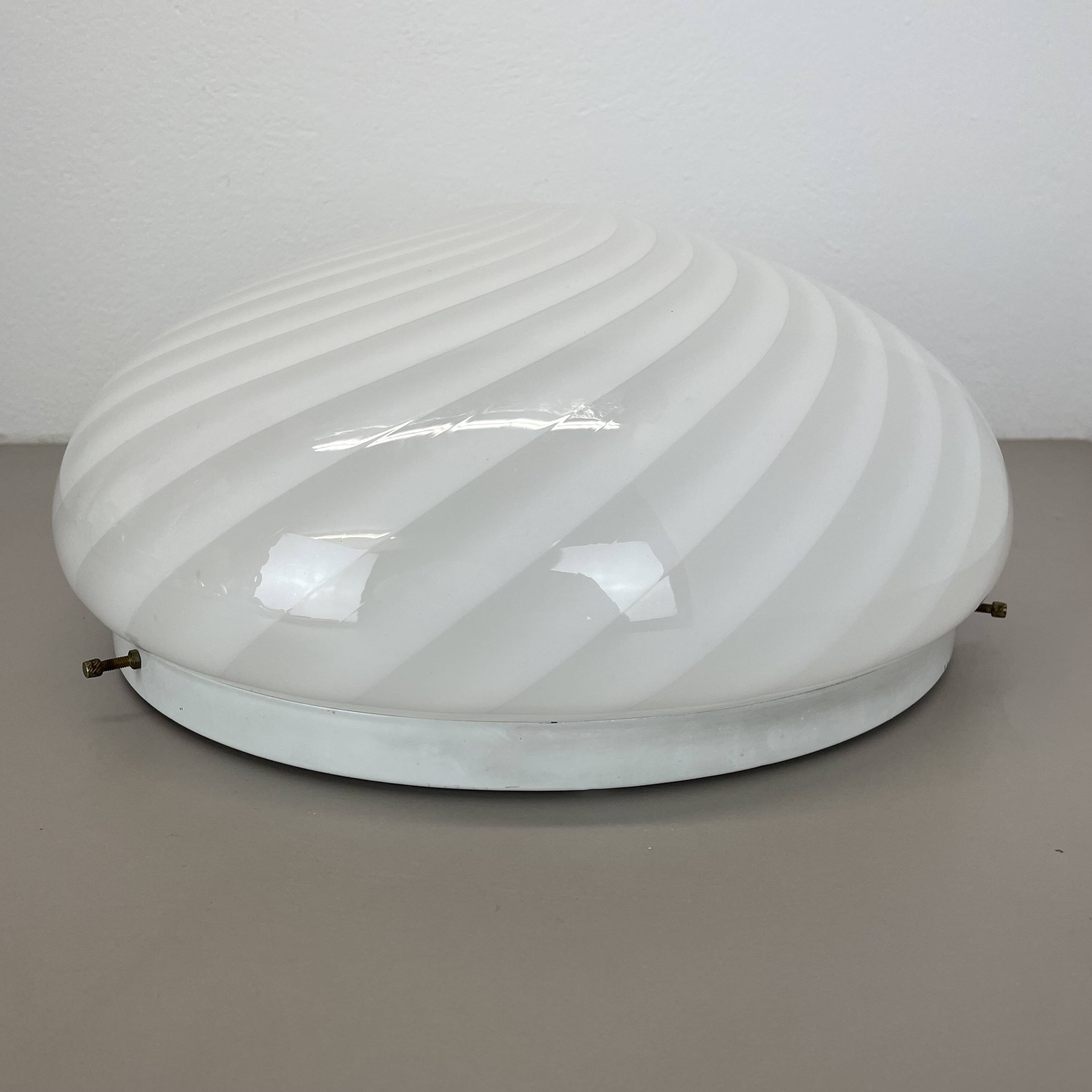 Large 38cm "swirl" murano glass ceiling wall light by vetri murano, italy, 1970s