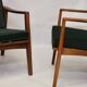 Pair of Scandinavian style armchairs, red velvet fir fabric 60s