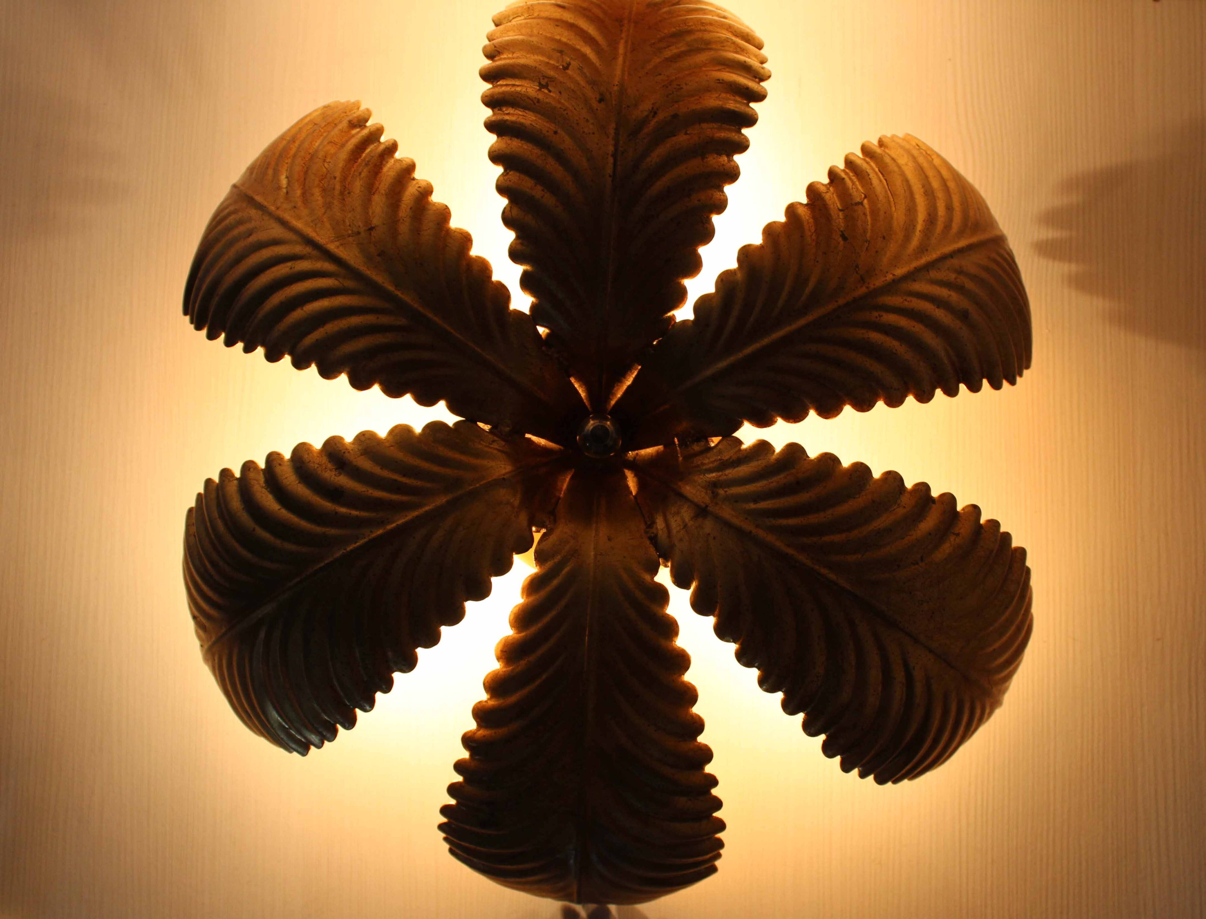 Wall light, ceiling light in gilded metal with gold leaf, 1970-1980